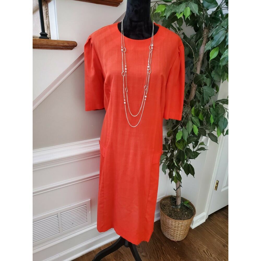 VTG SGS Studio Women's Red Polyester Round Neck 3/4 Sleeve Knee Length Dress 24W
